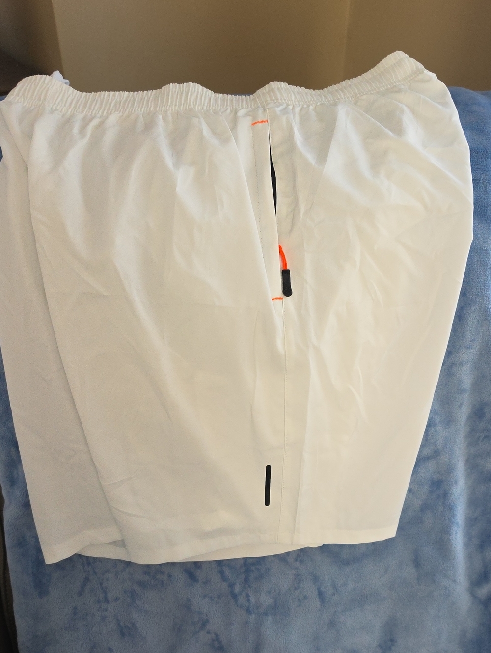 Amazon Men's White Athletic Shorts with Black & Orange Accents